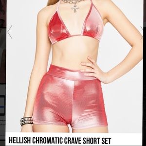DollsKill Red Chromatic Short Set Rave